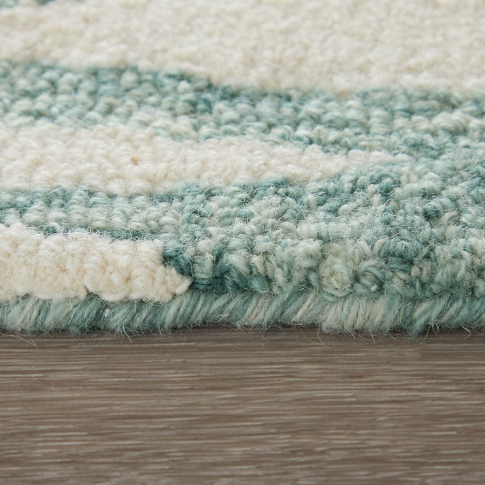 9' X 12' Wool Chevron Hand Tufted Area Rug (722356) - Blue / White