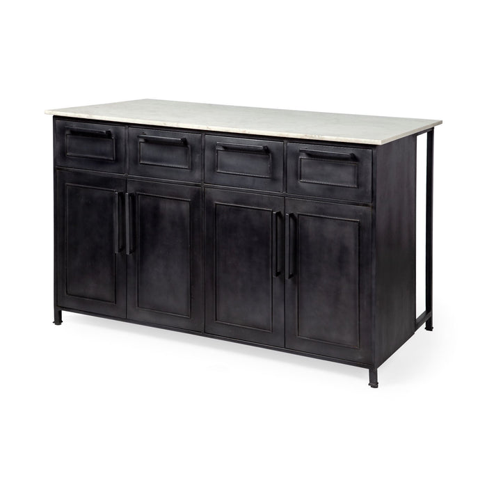 Solid Iron Body Marble Top Kitchen Island With 4 Drawer - Gray