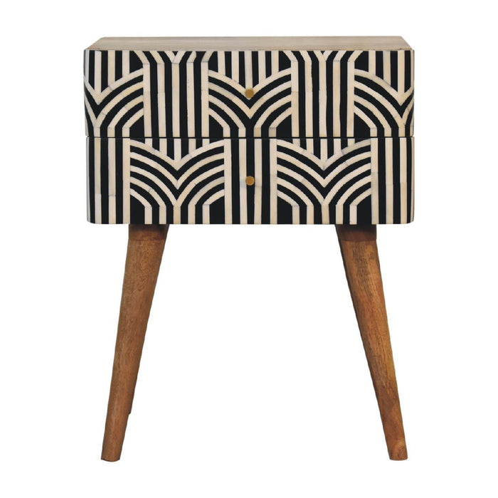 23" Solid Wood Geometric Bone Inlay Two Drawer Nightstand - Black