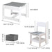 Kids Giga 3-in-1 activity table and chair set with storage drawer, white, featuring a detachable top for drawing, reading, and crafts.