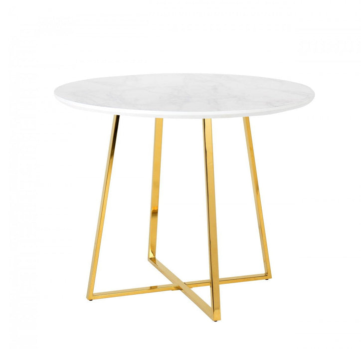 39" Rounded Iron Pedestal Base Dining Table - Gold / White