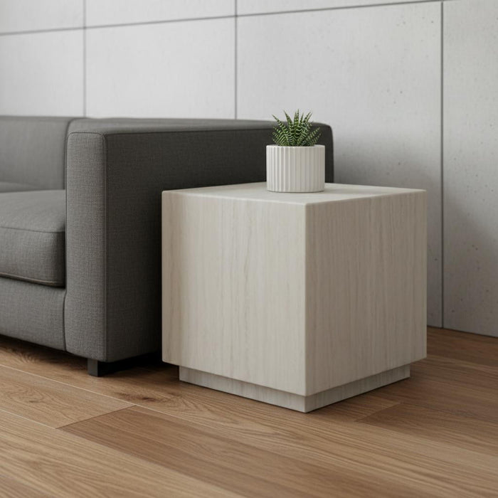 Marble Square Block End Table - Beige