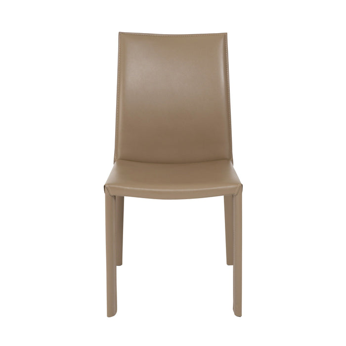 Upholstered Leather Dining Side Chairs (Set of 2) - Taupe
