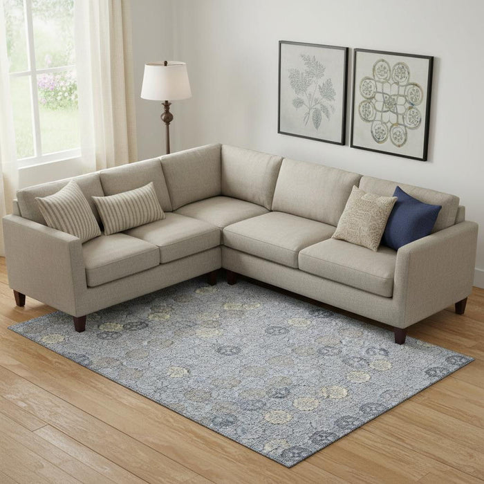 10' X 14' Geometric Washable Area Rug With UV Protection (705941) - Blue / Ivory