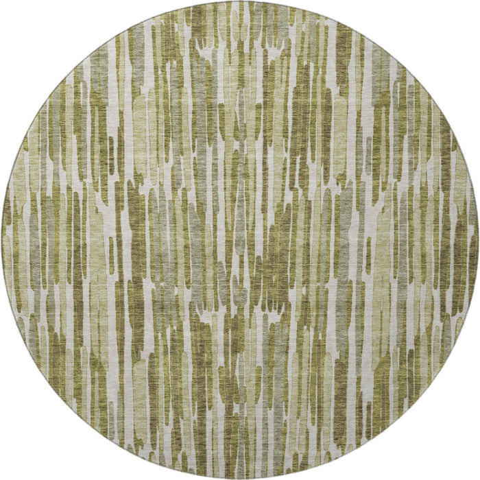 8' Transitional Abstract Washable Round Rug With UV Protection - Olive Green