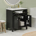 Modern Giga bathroom vanity with ceramic sink, two-door cabinet, shelf, and soft-close doors for stylish bathroom storage.
