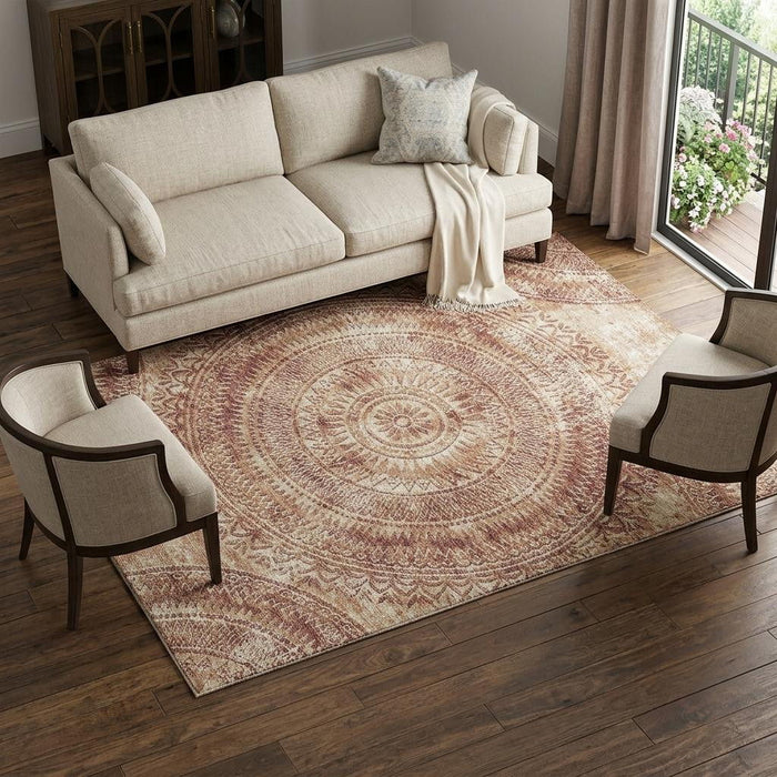 10' X 14' Medallion Washable Area Rug With UV Protection (644904) - Burnt Sienna / Ivory