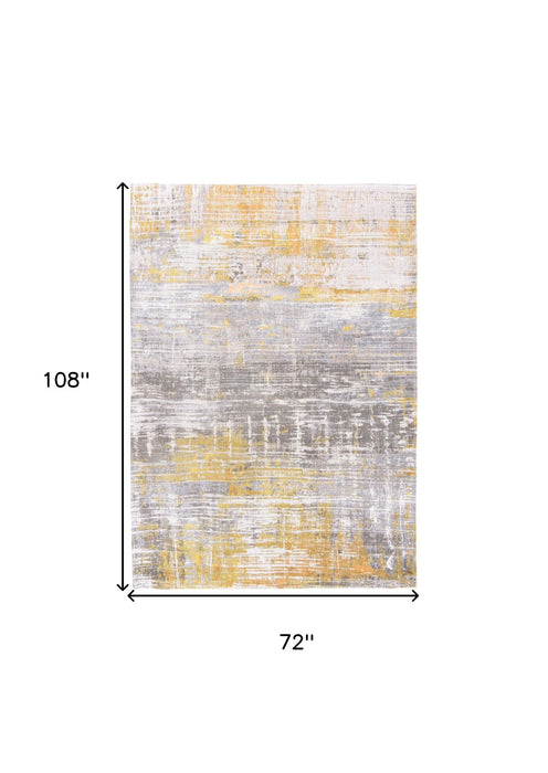 7' x 9' Abstract Non Skid Area Rug - Gray And Yellow