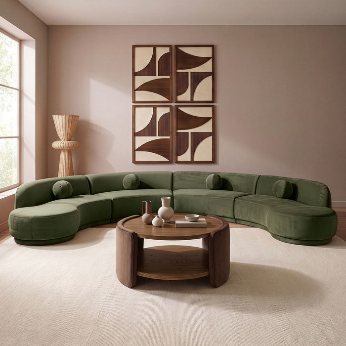 Meridian Furniture Avra 189-inch velvet upholstered sectional sofa with plush cushions and modern design for stylish living rooms.