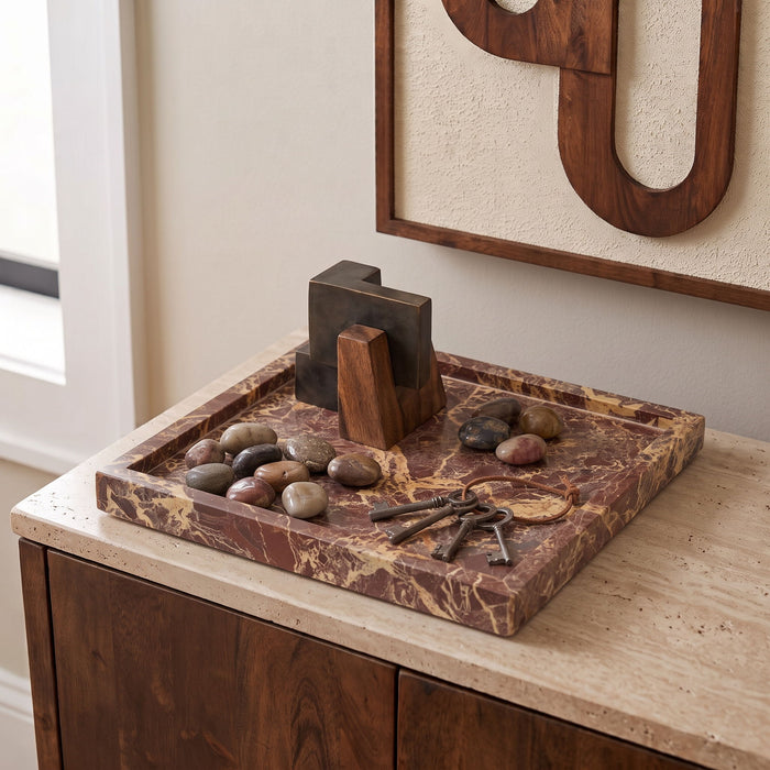 Michael genuine marble tray by Meridian Furniture, showcasing a sleek rectangular tray with smooth marble surface and modern design.