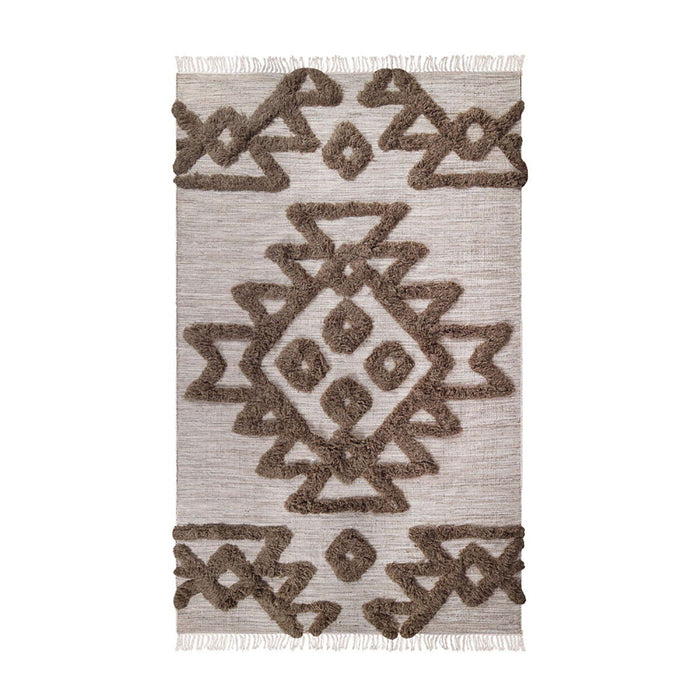 8' x 10' Wool Geometric Power Loom Stain Resistant Area Rug With Fringe - Sand And Taupe