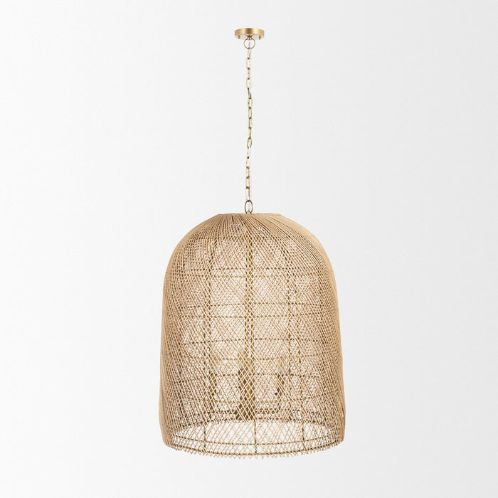 Four Light Rattan Dimmable Chandelier With Shades (731405) - Gold
