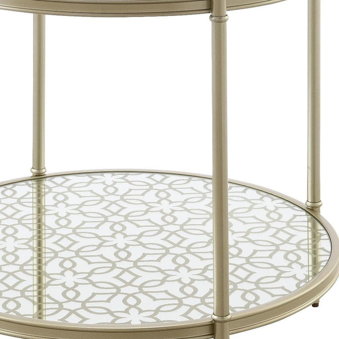 Glass Metal Round End Table With Shelf - Clear / Champagne