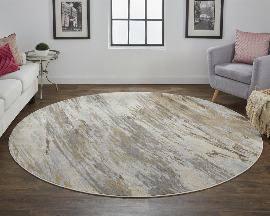 8' Round Abstract Area Rug - Ivory Tan And Brown