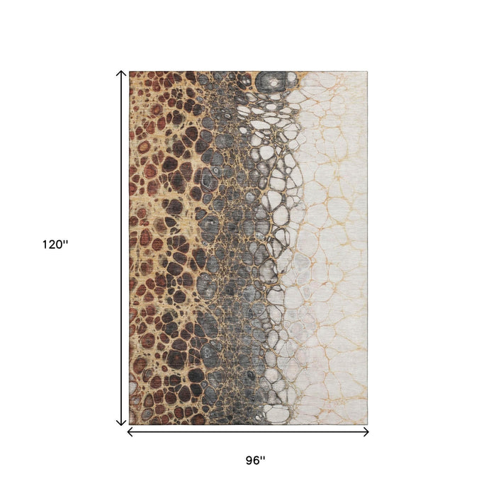 8' X 10' Abstract Distressed Washable Area Rug With UV Protection (657075) - Ivory / Gray / Gold