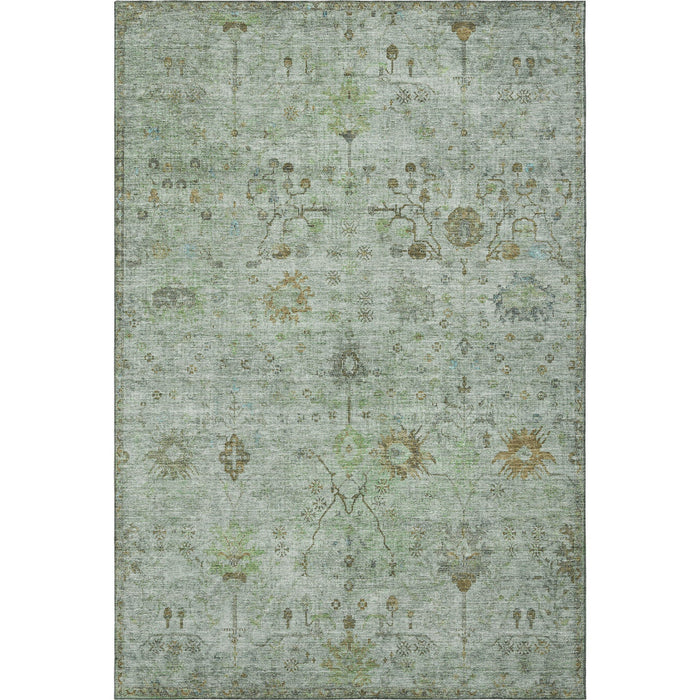 10' X 14' Oriental Washable Area Rug With UV Protection (709768) - Artichoke Green / Copper / Gray