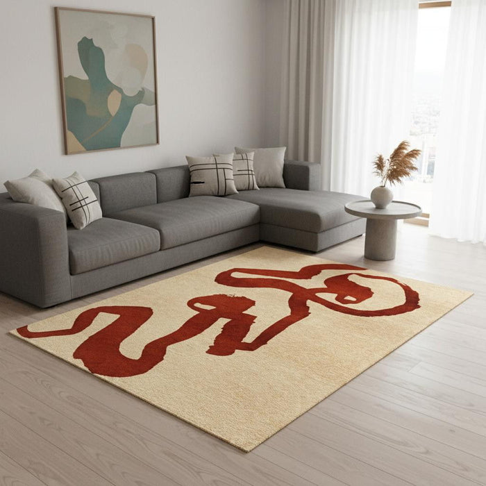 6' X 8' Abstract Washable Area Rug With UV Protection (610002) - Beige / Red