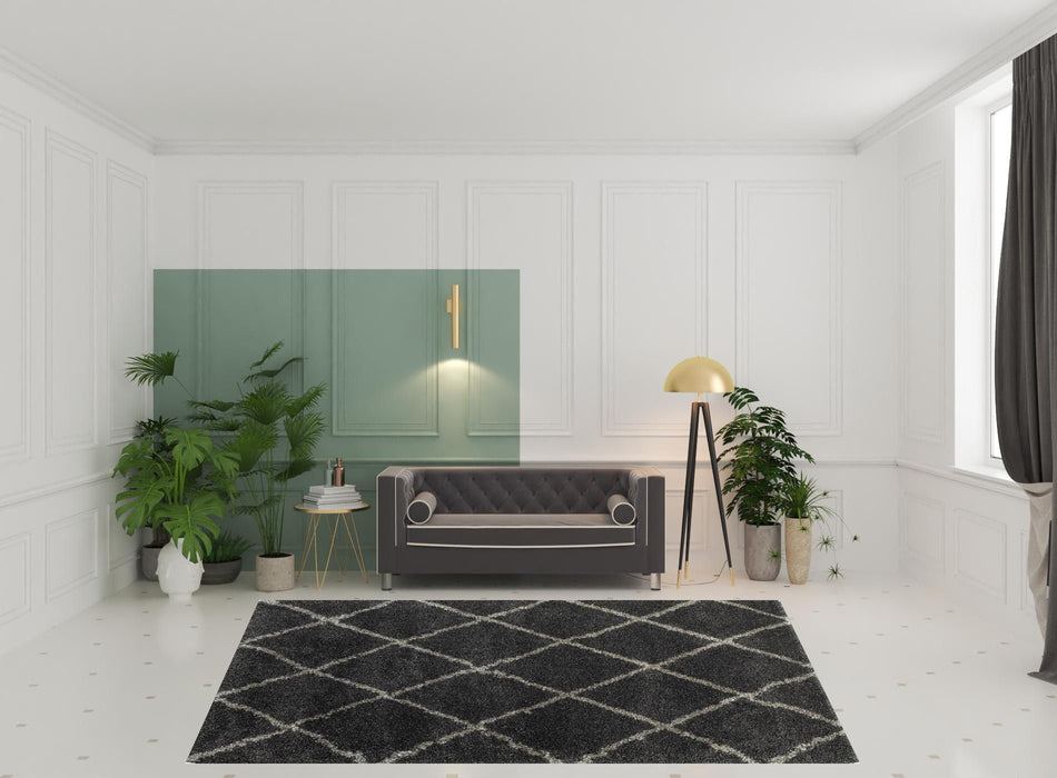 8' x 11' Geometric Shag Power Loom Stain Resistant Area Rug - Charcoal And Gray