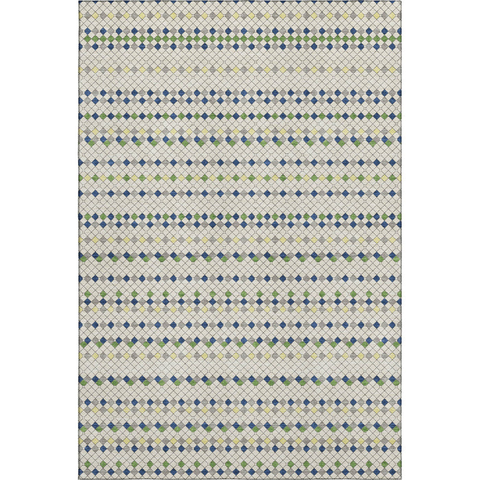 10' X 14' Striped Washable Area Rug With UV Protection (693534) - Linen / Green / Blue