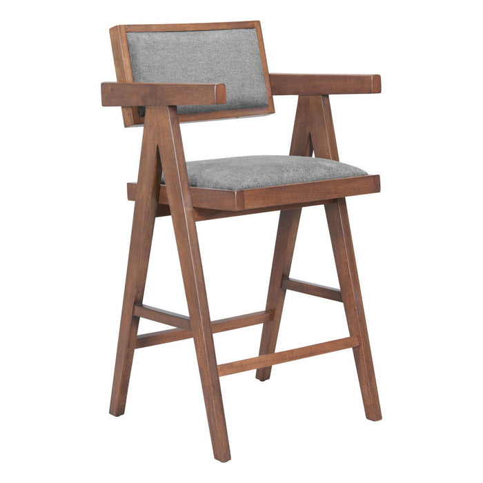 Wood Fabric Low Back Bar Chairs (Set of 2) - Gray