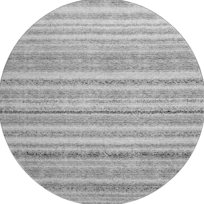 8' Striped Washable Round Rug With UV Protection (650803) - Gray / Silver
