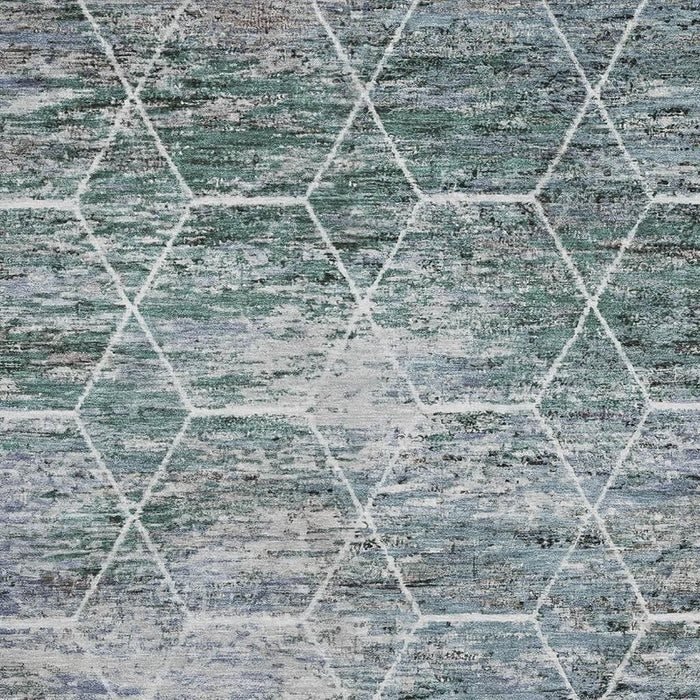 10' X 14' Geometric Washable Area Rug With UV Protection (699226) - Teal / Ivory / Gray