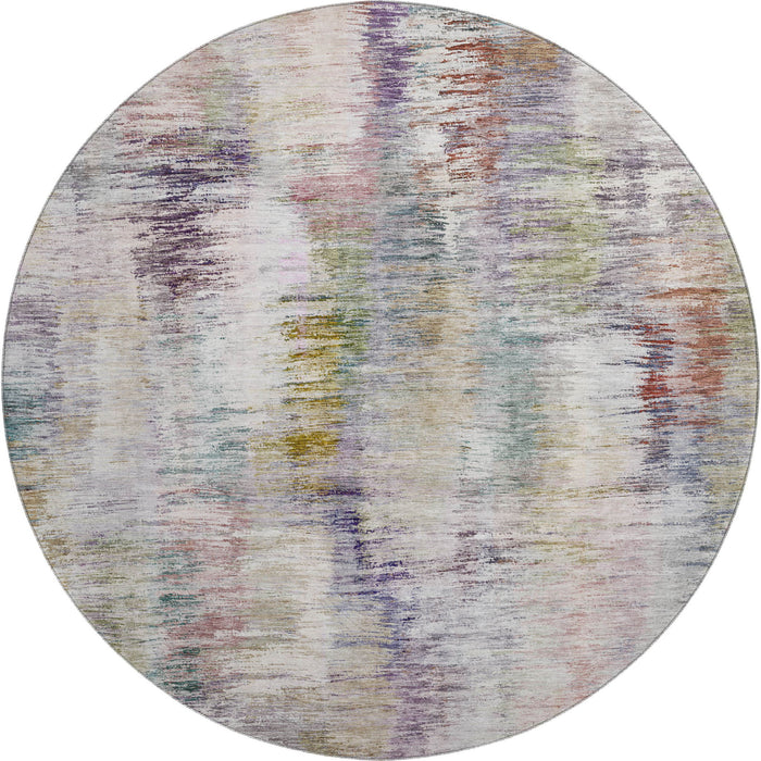 8' Abstract Washable Round Rug With UV Protection - Plum