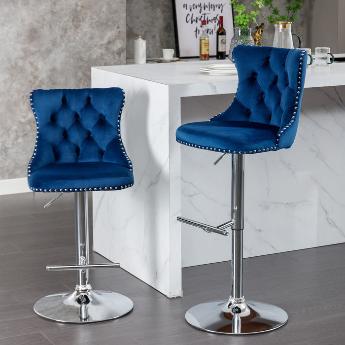 Set of two Giga swivel barstools with adjustable height, tufted upholstered seats, comfortable backs, for home pub or kitchen island