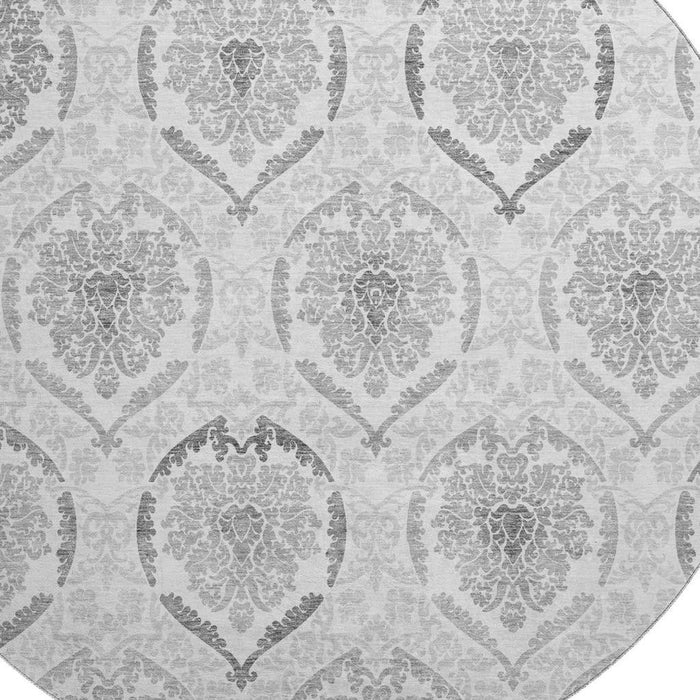 8' Medallion Washable Round Rug With UV Protection - Silver And Gray