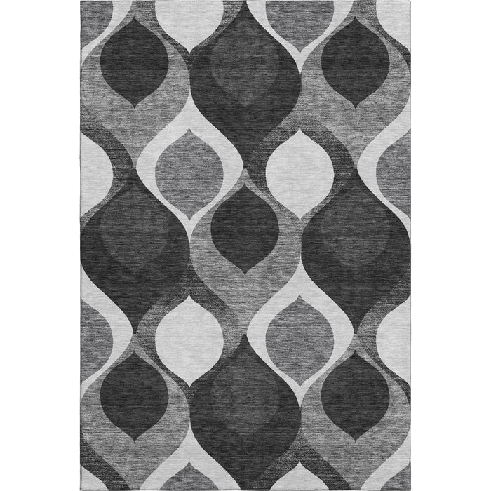 10' X 14' Ogee Washable Area Rug With UV Protection - Black And Silver