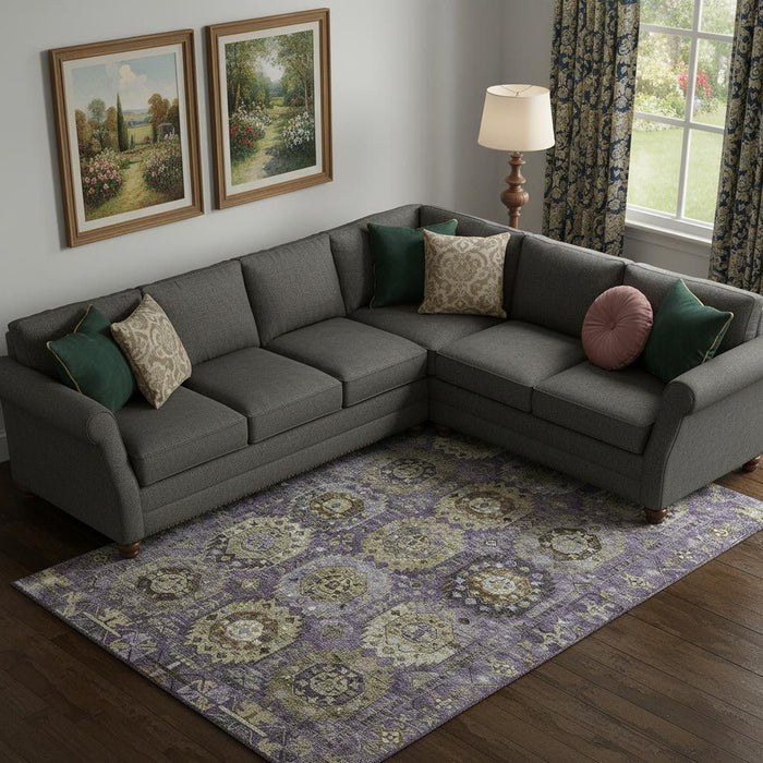 10' X 14' Medallion Washable Area Rug With UV Protection (714931) - Eggplant / Green