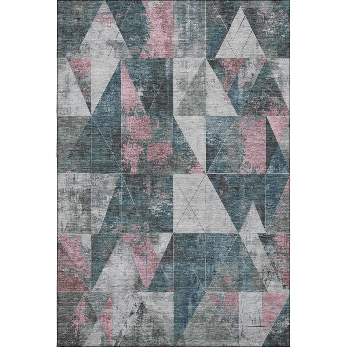 10' X 14' Geometric Washable Area Rug With UV Protection (706999) - Pale Aqua / Coral