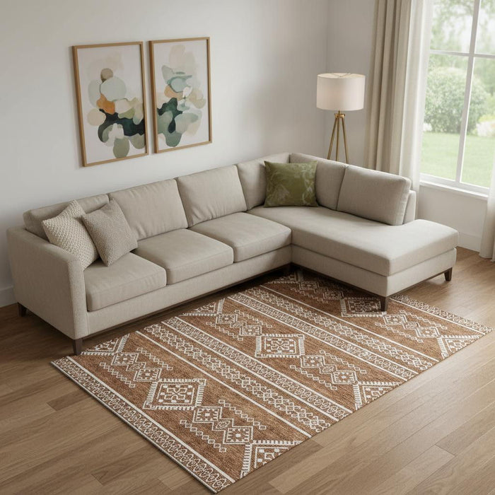 10' X 14' Southwestern Washable Area Rug With UV Protection (671654) - Rust / Ivory