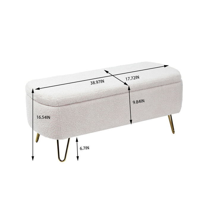 Giga modern camel faux fur storage ottoman bench with padded top and sturdy legs, ideal for bedroom or living room seating and storage