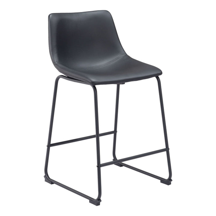 24" Transitional Faux Leather And Steel Counter Height Bar Chairs (Set of 2) - Black