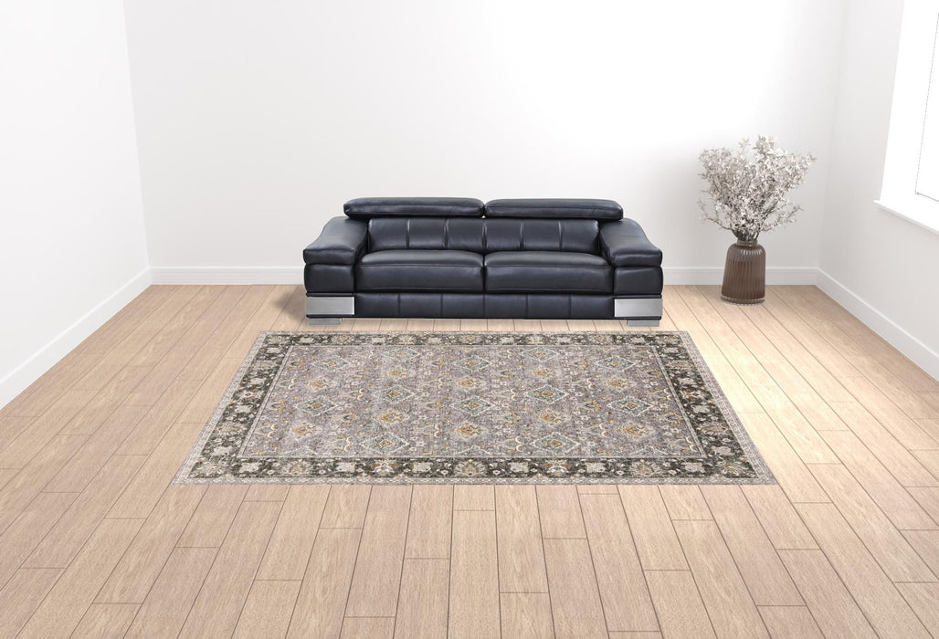 10' x 13' Oriental Power Loom Stain Resistant Area Rug With Fringe - Gray And Blue