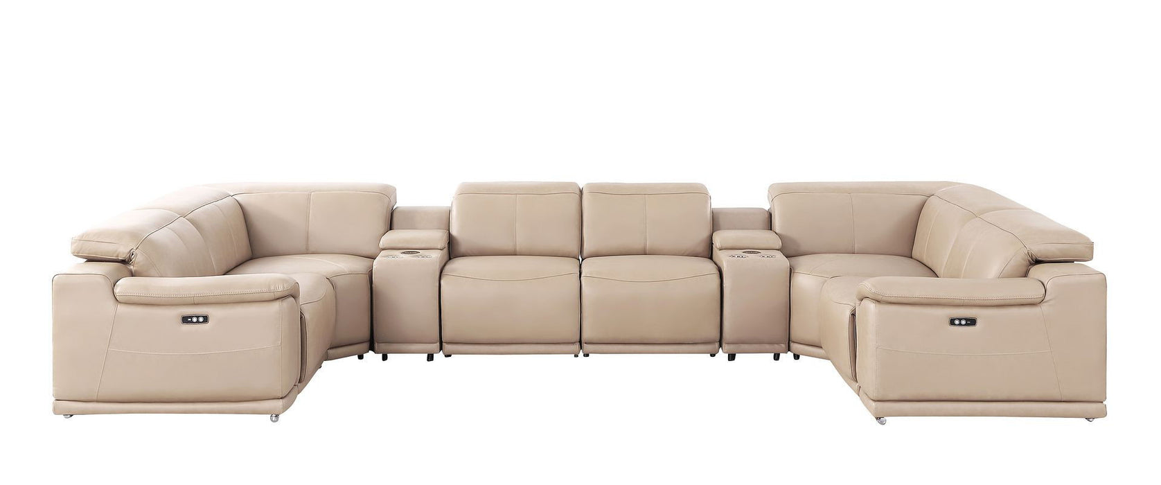 Modular Leather U-Shaped 8 Piece Corner Sectional With Console - Beige