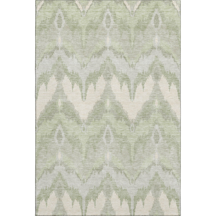 10' X 14' Ikat Washable Area Rug With UV Protection - Artichoke Green And Ivory