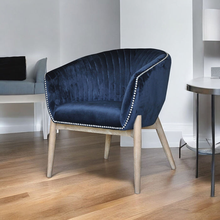 28" Velvet Arm Chair - Blue / Brown