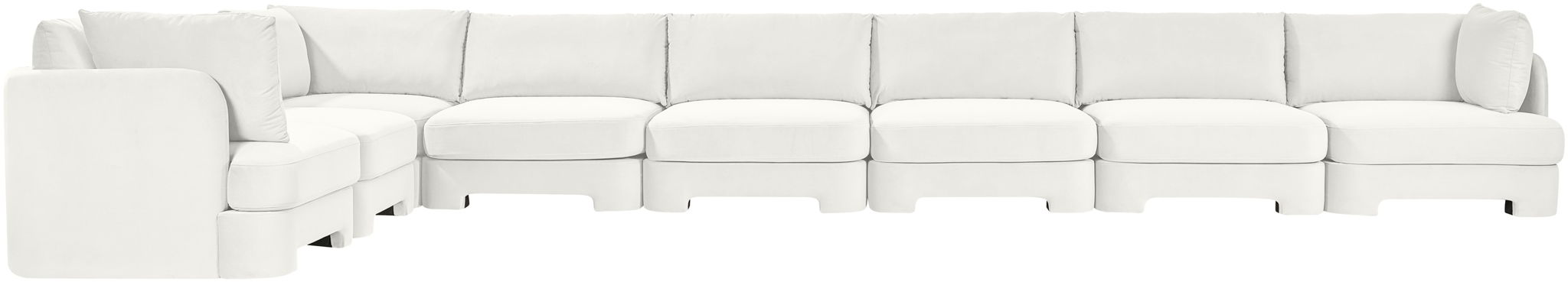 Meridian Furniture velvet performance fabric L-shaped sectional sofa with 8 pieces, perfect for stylish stationary living room setup.