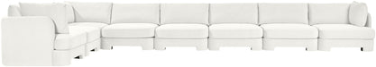 Meridian Furniture velvet performance fabric L-shaped sectional sofa with 8 pieces, perfect for stylish stationary living room setup.