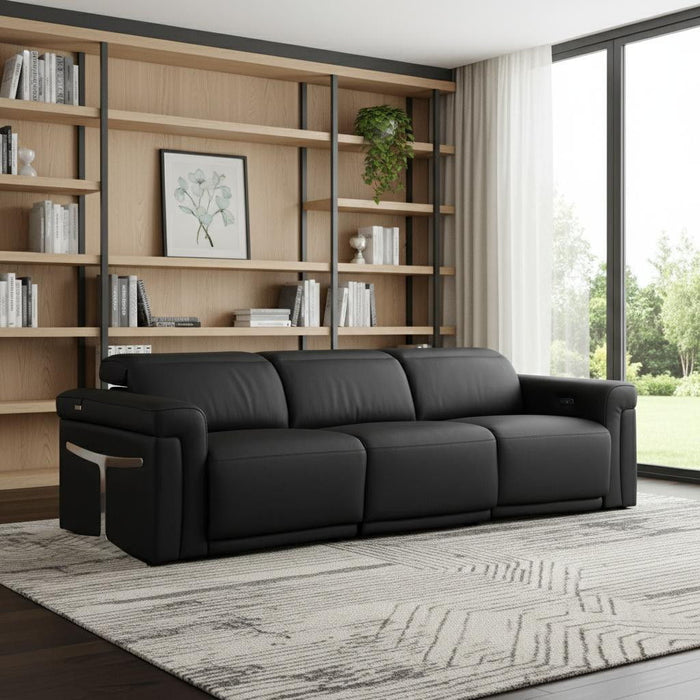 Top Grain Leather Reclining Metal USB Sofa (720357) - Black