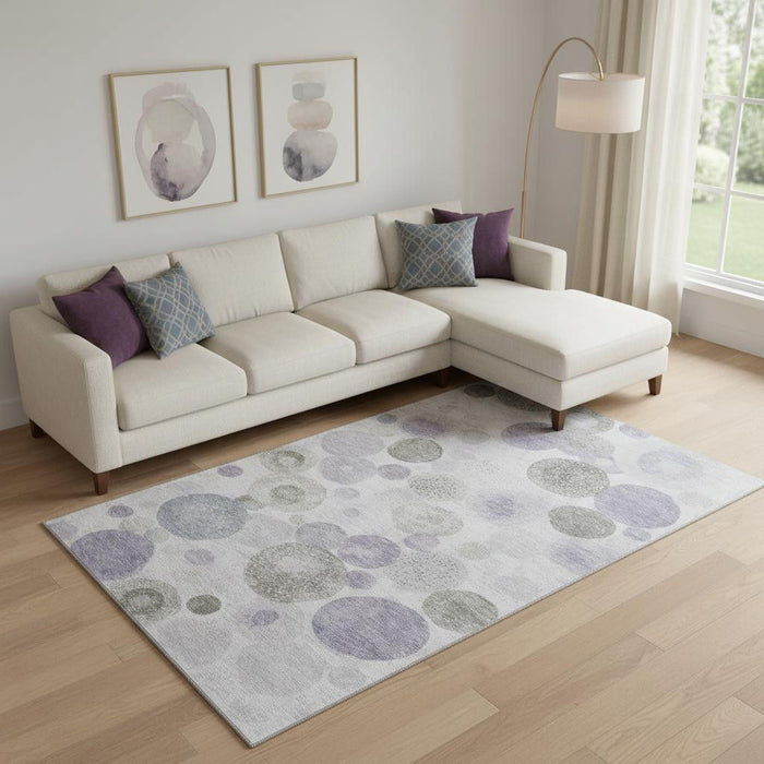 10' X 14' Geometric Washable Area Rug With UV Protection (707311) - Lavender / Gray / Silver