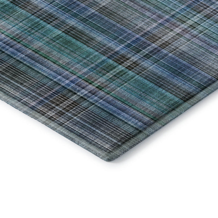 10' X 14' Plaid Washable Area Rug With UV Protection (648310) - Teal / Gray