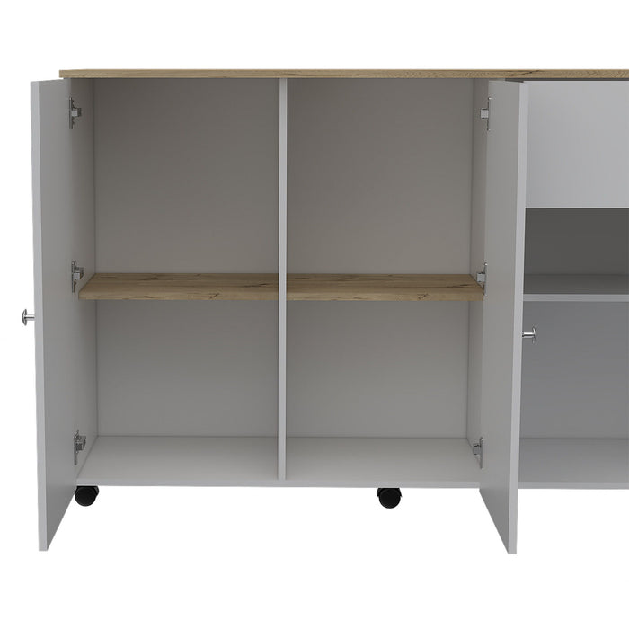 54" Rolling Kitchen Island With Storage - White / Natural