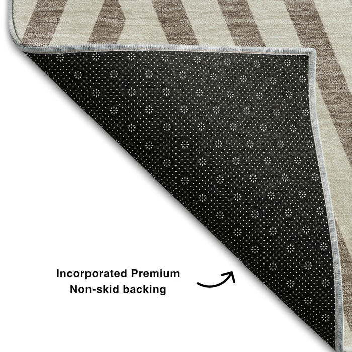 10' X 14' Geometric Washable Area Rug With UV Protection (648598) - Taupe / Ivory