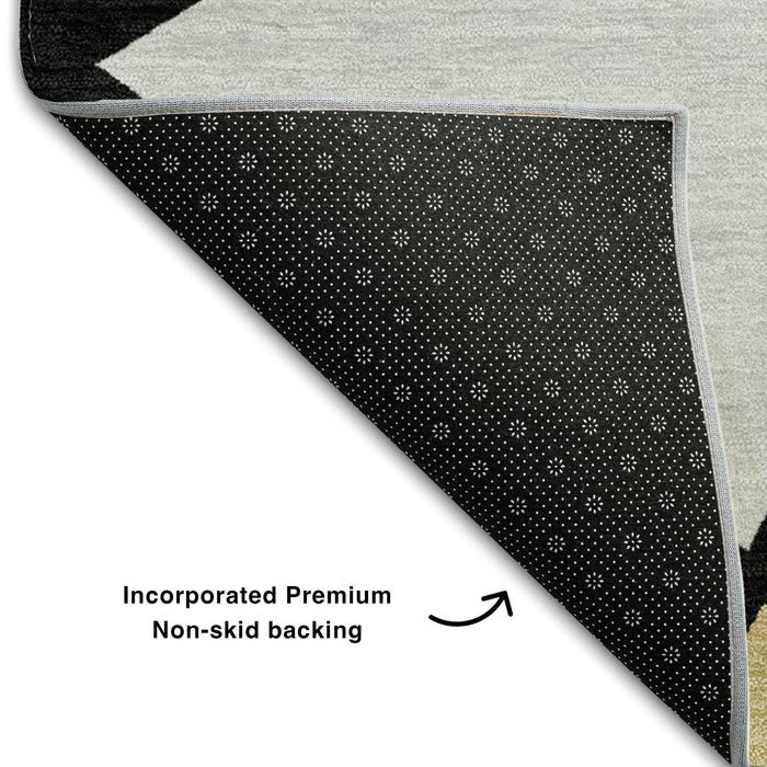 10' X 14' Geometric Washable Area Rug With UV Protection (681503) - Black / Beige / Ivory
