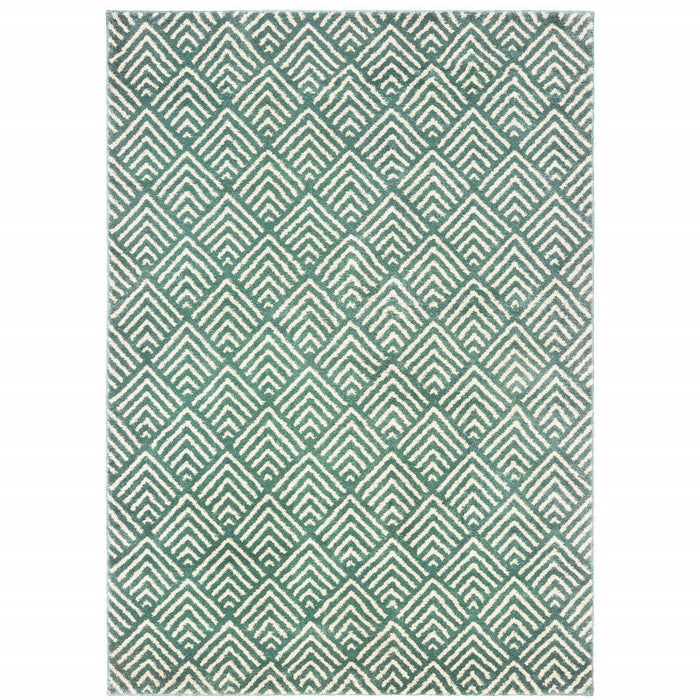 10' x 13' Geometric Power Loom Stain Resistant Area Rug - Foam Blue And Ivory
