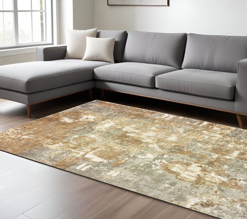 6' x 9' Abstract Hand Loomed Stain Resistant Area Rug - Gray And Brown