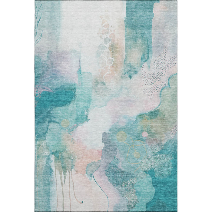 10' X 14' Abstract Washable Area Rug With UV Protection (714799) - Turquoise / Ivory